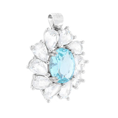 Ciondolo Ovale Acquamarina contornato da gocce Cubic Zirconia Bianchi