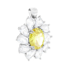 Ciondolo Ovale Topazio Giallo contornato da gocce Cubic Zirconia Bianchi