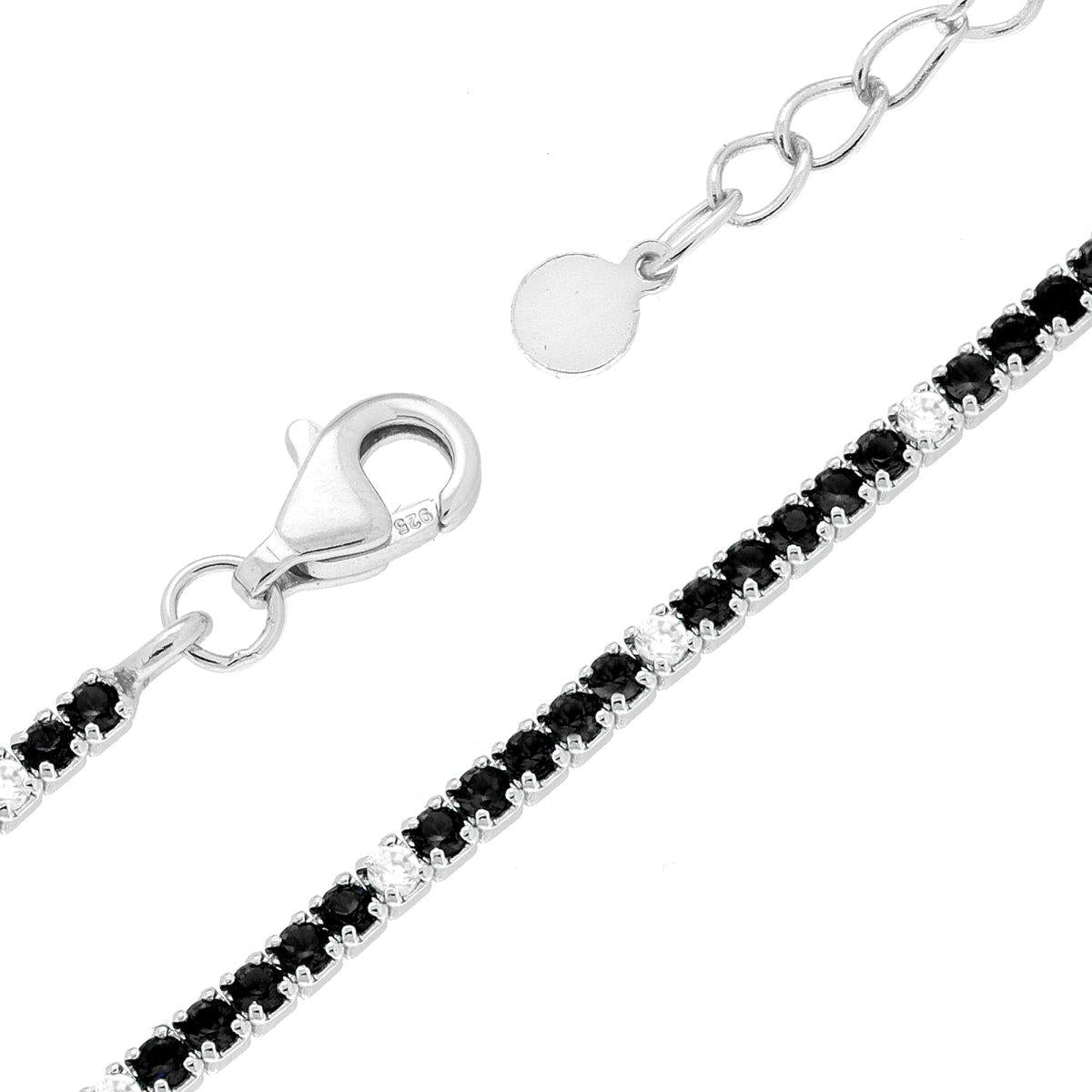 Bracciale Tennis cm 16+3 con Zirconi mm 1.5 alternati Neri e Bianchi