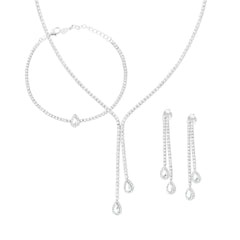 Parure Set Tennis Orecchini Collana e Bracciale Gocce Bianco contornati da Cubic Zirconia Bianchi