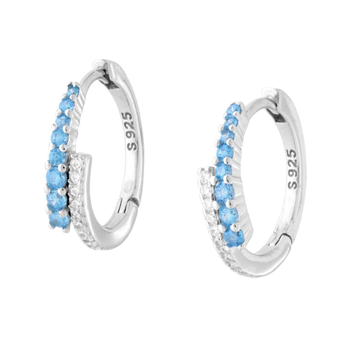 Orecchini Cerchio Scattino con Cubic Zirconia Contrarie Acquamarina e Bianchi