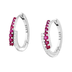 Orecchini Cerchio Scattino con Cubic Zirconia Contrarie Rosso Rubino e Bianchi
