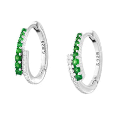 Orecchini Cerchio Scattino con Cubic Zirconia Contrarie Verde Smeraldo e Bianchi