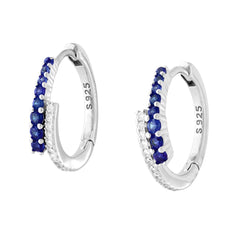 Orecchini Cerchio Scattino con Cubic Zirconia Contrarie Blu Zaffiro e Bianchi