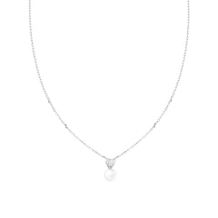 Collana Catena Forzatina Diamantata con Perla e Cuore con Cubic Zirconia Bianchi