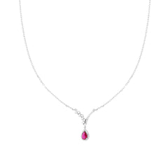 Collana Catena Forzatina Diamantata con Diadema Bianco e Goccia Rosso Rubino contornata da Cubic Zirconia Bianchi