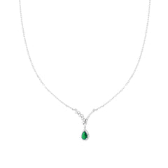 Collana Catena Forzatina Diamantata con Diadema Bianco e Goccia Verde Smeraldo contornata da Cubic Zirconia Bianchi