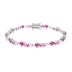 Bracciale Tennis Griffe cm 18 Zirconi Multitaglio Rosso Rubino e Rosa in ARGENTO