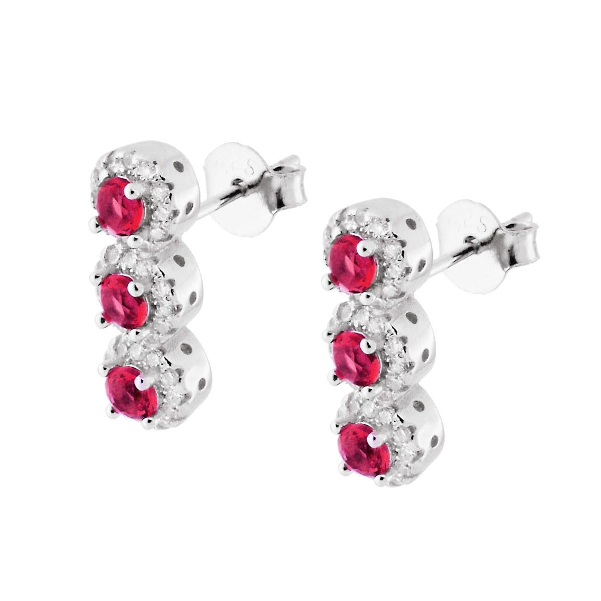 Orecchini Trilogy con Zirconi Rosso Rubino e Bianco
