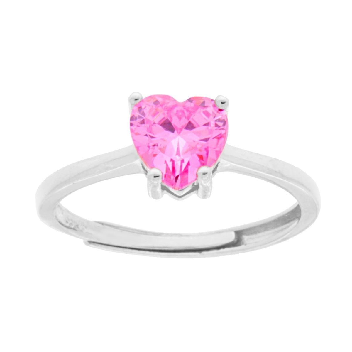 Anello Solitario Cuore con Zircone Rosa