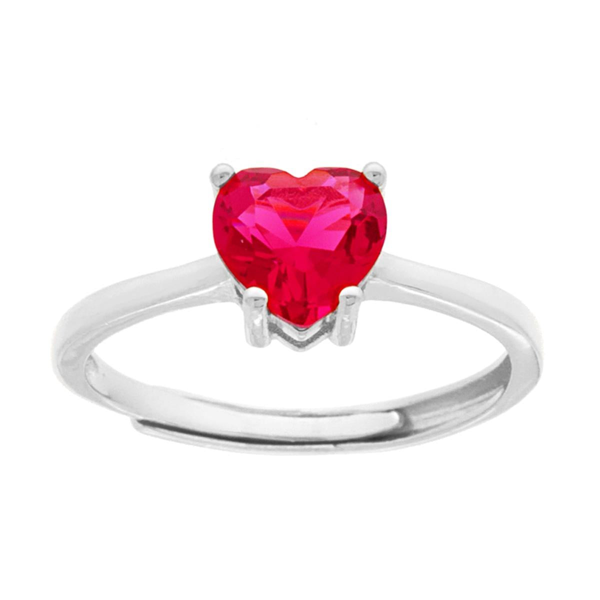 Anello Solitario Cuore con Zircone Rosso Rubino