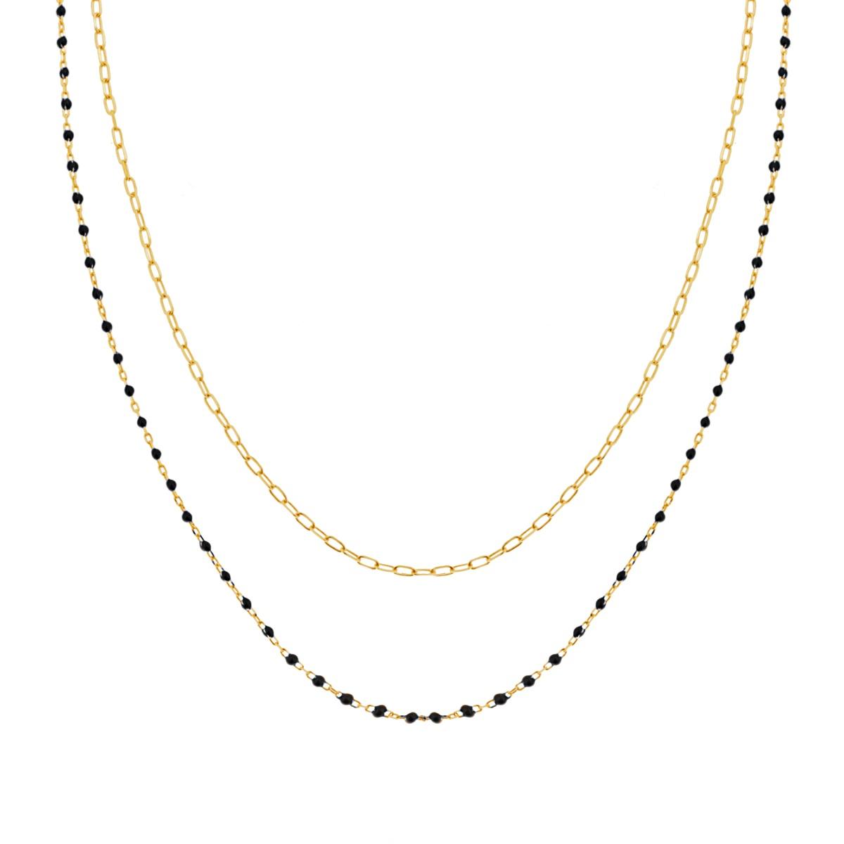 Collana due fili Catena Forzatina Allungata con Smalto Nero