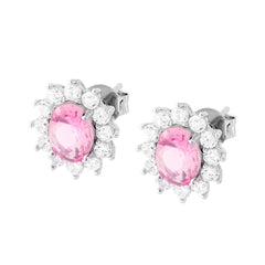 Orecchini Ovale Zircone Rosa contornato da Zirconi Bianchi