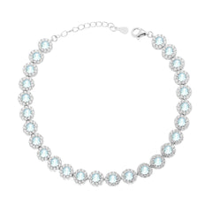 Bracciale Tennis Griffe cm 18+3 Fiore con Cubic Zirconia Acquamarina contornato da Cubic Zirconia Bianchi