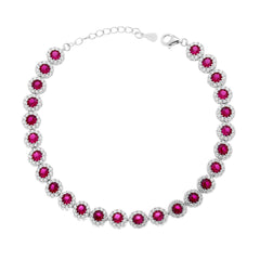 Bracciale Tennis Griffe cm 18+3 Fiore con Cubic Zirconia Rosso Rubino contornato da Cubic Zirconia Bianchi