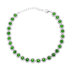 Bracciale Tennis Griffe cm 18+3 Fiore con Cubic Zirconia Verde Smeraldo contornato da Cubic Zirconia Bianchi