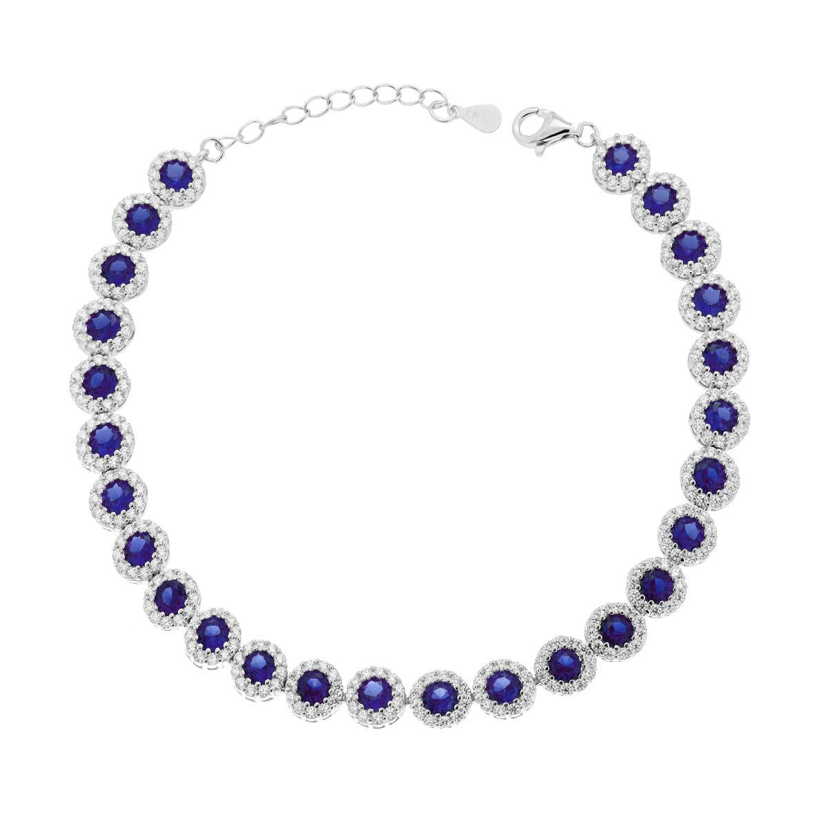 Bracciale Tennis Griffe cm 18+3 Fiore con Cubic Zirconia Blu Zaffiro contornato da Cubic Zirconia Bianchi