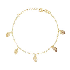 Bracciale Catena Rolo Diamantata con Foglie pendenti