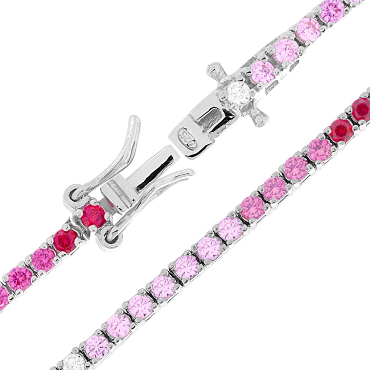Bracciale Tennis Griffe cm 18 con Zirconi mm 2 Multicolor gradazione Rosso Rubino