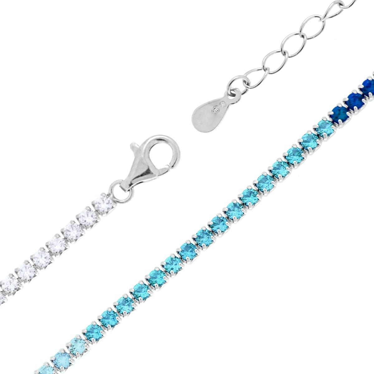 Collana Tennis Griffe cm 40+5 con Cubic Zirconia gradazione Blu Zaffiro mm 2,3