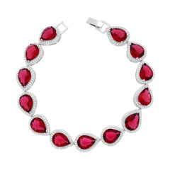 Bracciale Tennis Griffe cm 18 Goccia Rosso Rubino contornati da Cubic Zirconia Bianchi
