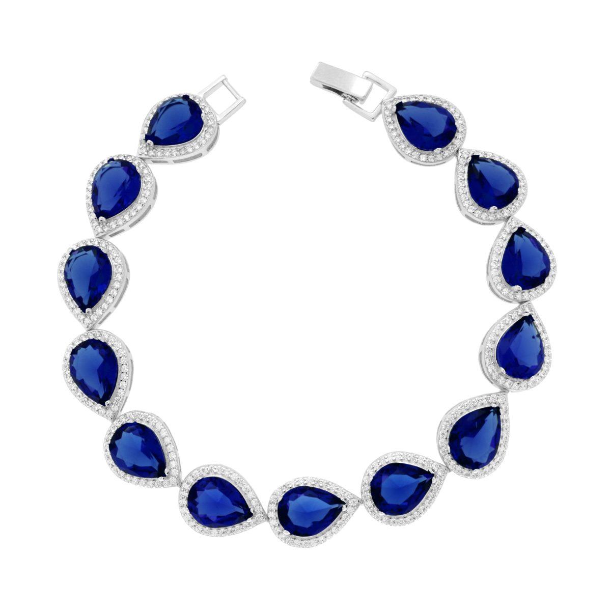 Bracciale Tennis Griffe cm 18 Goccia Blu Zaffiro contornati da Cubic Zirconia Bianchi
