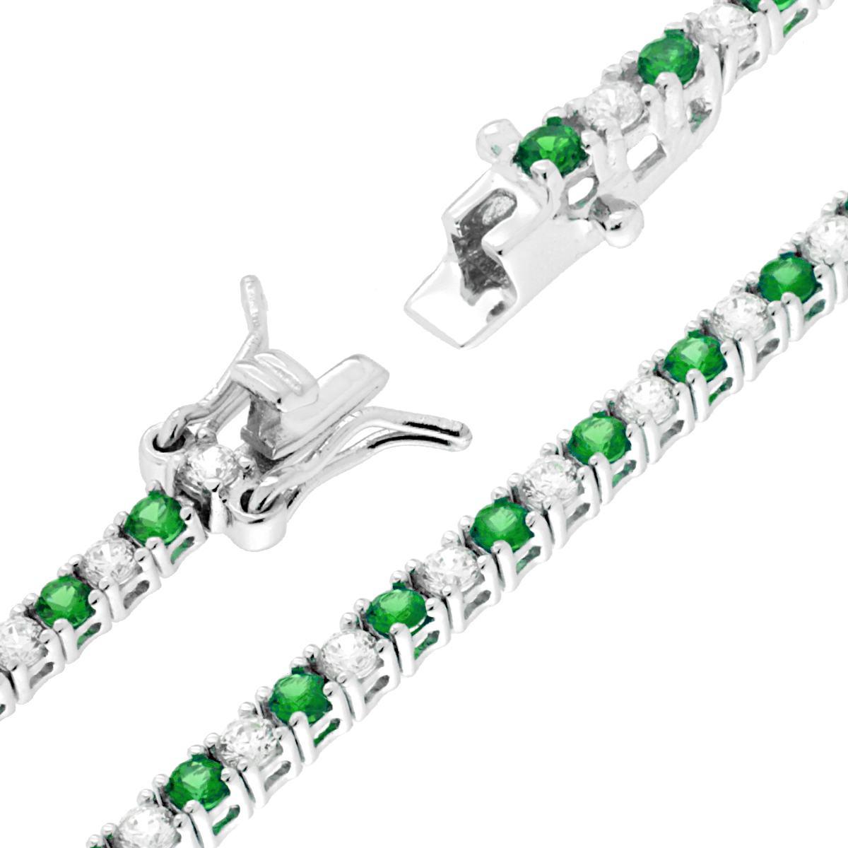 Bracciale Tennis Griffe cm 16.5 con Zirconi mm 2 Bianchi e Verde Smeraldo alternati