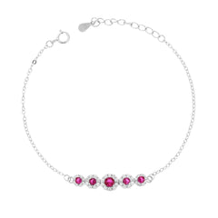 Bracciale Catena Forzatina Diamantata con Fiori Cubic Zirconia Rosso Rubino e Bianchi
