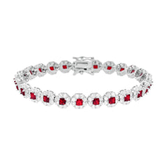 Bracciale Tennis cm 18 Fiori Rosso Rubino Carre contornati da Cubic Zirconia Bianchi