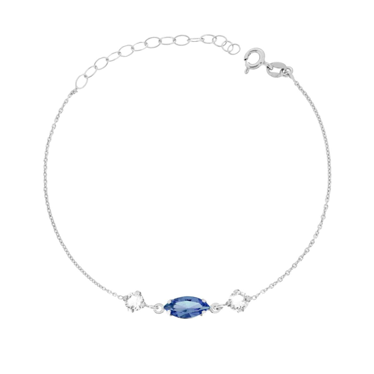 Bracciale Catena Forzatina Diamantata con Punti Luce Tondo e Marquise Crystal Bianco e Blu
