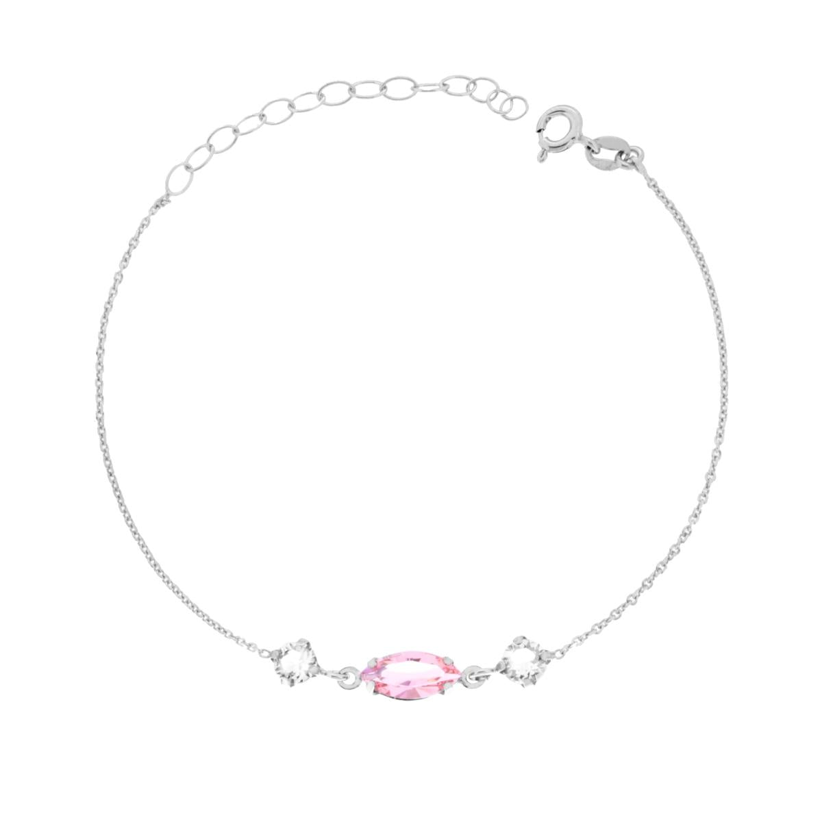 Bracciale Catena Forzatina Diamantata con Punti Luce Tondo e Marquise Crystal Bianco e Rosa