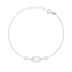 Bracciale Catena Forzatina Diamantata con Punti Luce Tondo e Baguette Crystal Bianco