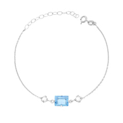 Bracciale Catena Forzatina Diamantata con Punti Luce Tondo e Baguette Crystal Bianco e Acquamarina