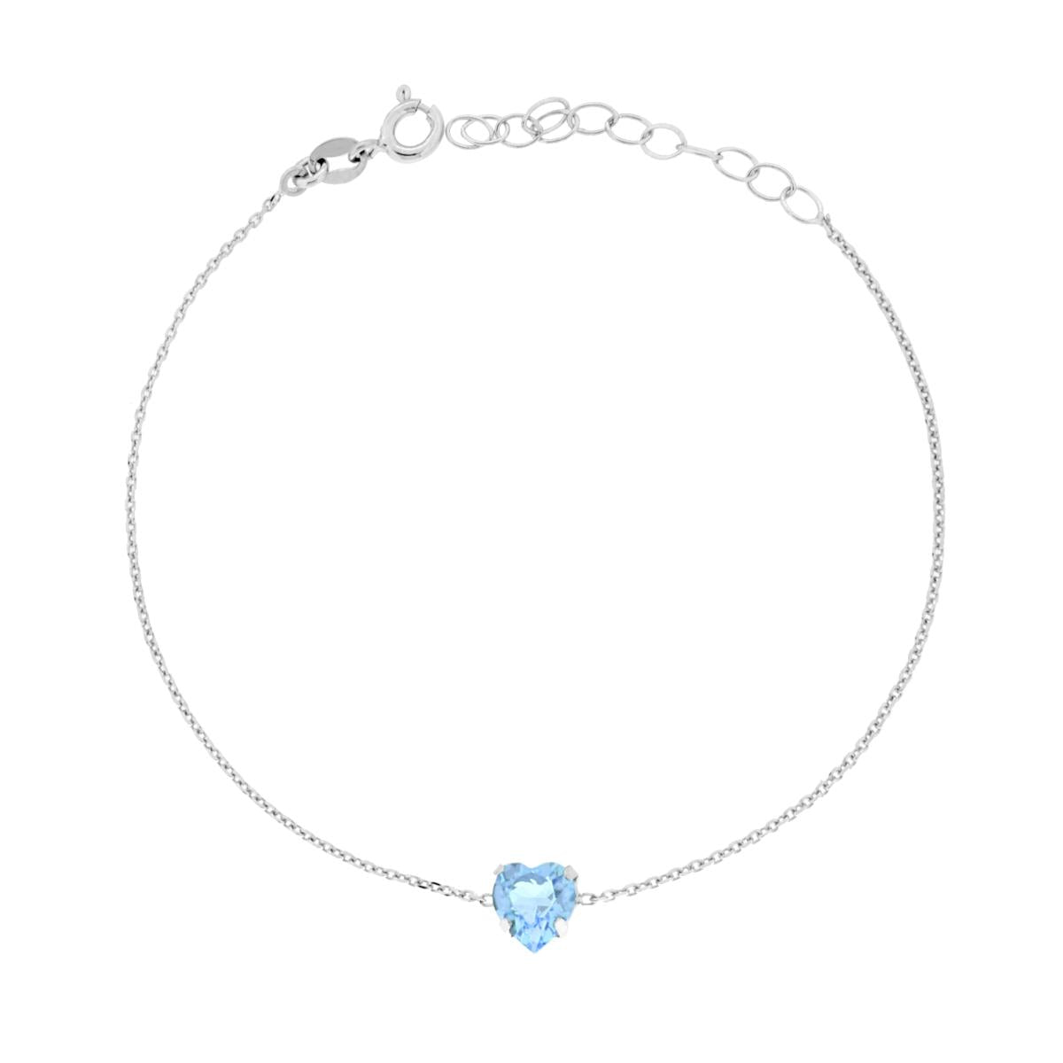 Bracciale Catena Forzatina Diamantata con Punto Luce Cuore Crystal Acquamarina