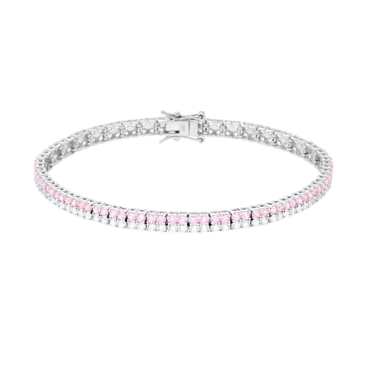 Bracciale Tennis Griffe cm 18 due fili Zirconi mm 2 Rosa e Bianco in ARGENTO
