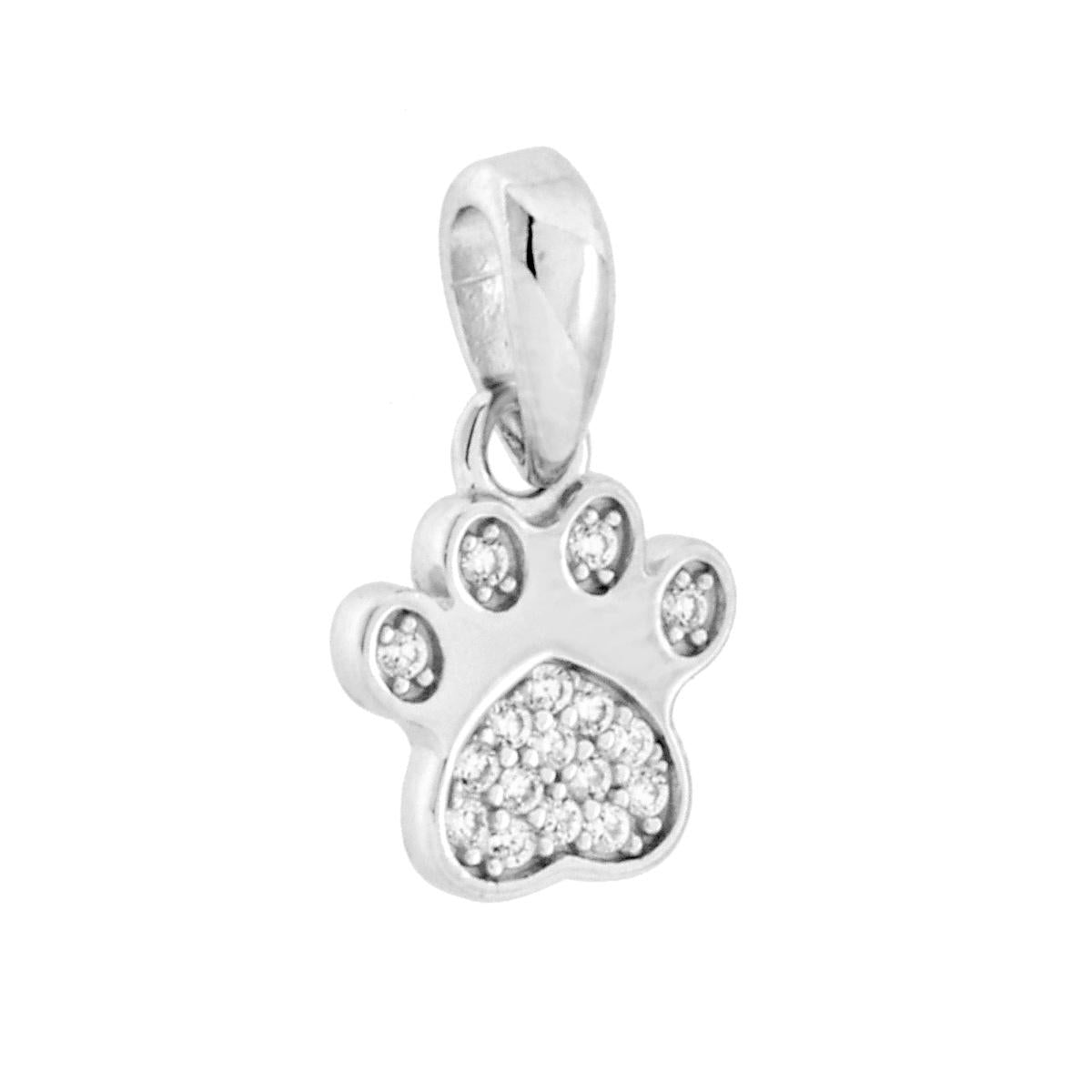 Ciondolo Impronta Zampa con Cubic Zirconia Bianchi